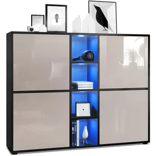 Vladon Highboard Cuba Türen in Sandgrau Hochglanz , Sandfarben , Holzwerkstoff , 130.5x105.5x35.5 cm , Kleinmöbel, Kommoden, Highboards