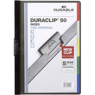 Durable Klemm-Mappe Duraclip 50 Index mit Register, 25 Stück, schwarz, 223401