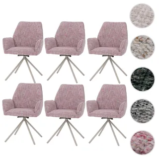 6er-Set Esszimmerstuhl HWC-G67, drehbar Auto-Position Metall Chenille (410g/m2) ~ Gestell creme, ros