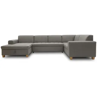 DOMO. collection Wohnlandschaft Sugar, Sofa Schlaffunktion und Stauraum, Couch, Polstergarnitur, Moderne U-Form, 162 x 333 x 199 cm, hellgrau