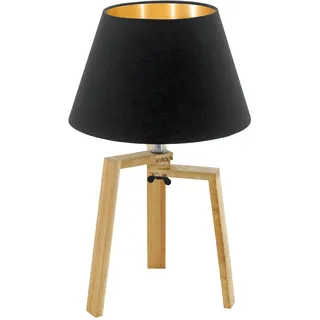 EGLO Tischlampe Chietino, 1 flammige Tischleuchte Nature Design, Nachttischlampe aus Holz, Stoff und Stahl, Farbe: Schwarz, gold, natur, Fassung: E27, inkl. Schalter
