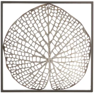 Casablanca modernes Design Casablanca - Wand-Deko Leaf aus Metall - antik Silber in dunkelbraunem Rahmen 1 silbernes Blatt