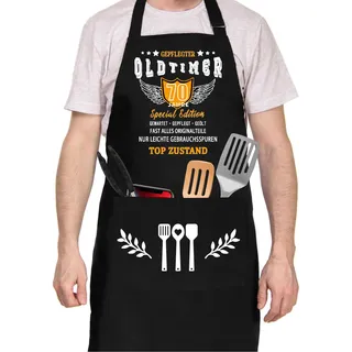 Geschenke zum 70. Geburtstag Mann, Grillschürze für Männer lustig, Kochschürze als Geschenk zum 70. Geburtstag, Küchenschürze Baumwolle Schürze Schwarz, Männer Geschenkideen Geburtstag, Grillparty