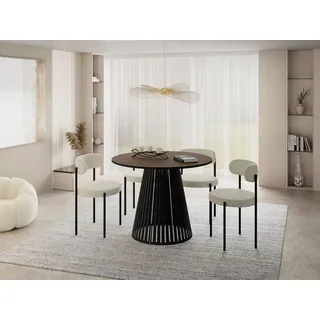 WFL GROUP Esstisch Rund Ausziehbar mit Lamellen im Loft-Stil – 120 bis 200 cm – Industrieller Tisch mit Schwarzen Metallbeinen, Platzsparend für Wohnzim... – Braun