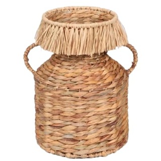 NATURAL LIVING KORB AUS WASSERHYAZINTHE MIT FRANSEN UND HENKELN D22CMXH30CM