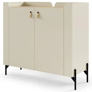 Beautysofa Kommode Sorella mit 2 Türen, 100 cm, für Jugendzimmer, Macadamia + Eiche Mavelie , Beige, Eichefarben , Holzwerkstoff , 100x95x42 cm , Kleinmöbel, Kommoden, Kommoden
