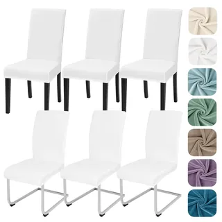 Alishomtll Stretch Samt Stuhlhussen 6er Set Velvet/Velour Stuhlbezug Schwingstuhl Elastische Hussen Waschbarer Stühle Schutz für Küche Restaurant Hotel Bankett Hochzeit (Weiß, 6 Stück)