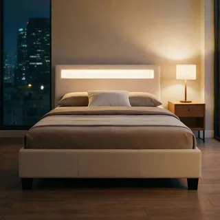 CARO-Möbel Polsterbett MIT LED Mirasol 120X200 Cm , Weiß , Textil , Mode , 120x200 cm , Schlafzimmer, Betten, Polsterbetten