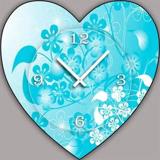 V131 Dixtime Designer Wanduhr, Wanduhren, Vintage Modell Herz - Türkis