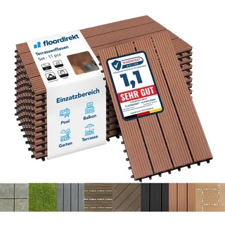 Floordirekt WPC Fliesen 60x30 cm, 1m2 = 6 Terrassenfliesen, Klickfliesen, Balkonfliesen in Holzoptik - Bodenbelag für Balkon & Terrasse - wetterfest mit Drainagefunktion | Hellbraun | Royal