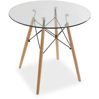 Versa Priya Esstisch für Küche, Terrasse, Garten oder Esszimmer, Maßnahmen (H x L x B) 73 x 80 x 80 cm, Glas und Holz, Farbe: Braun und transparent
