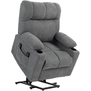 HOMCOM Fernsehsessel mit Aufstehhilfe Elektrisch, Relaxsessel mit Liegefunktion, Wärme- und Massagefunktion, TV-Sessel mit Federsystem Grau - Grau
