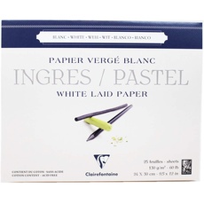 Clairefontaine 96482C Zeichenblock Ingres (kopfseitig geleimt, 24 x 30 cm, 25 Blatt, gekörnt, 130 g, ideal für Trockentechniken, Pastell) weiß