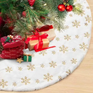 Weihnachtsbaumdecke 90 cm,Christbaumdecke Weiß für Schnee Christbaum Weihnachtsbaum Deko,Tannenbaum Decke mit Schneeflocke Pailletten Teppich Rund für Frohe Weihnachten Party Decke Rock Dekorationen