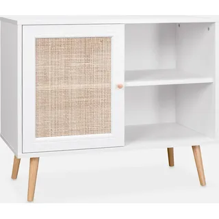 sweeek - Sideboard mit Rattangeflecht 80 x 39 x 65,8 cm - Antikweiß - Weiß