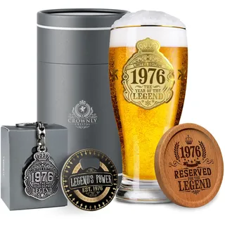 CROWNLY CRYSTAL® 1976 Bierglas Gravur 570 ml 50. Geburtstag personalisiertes Geschenk Mann 50 Jahre Papa Deko Karte Männergeschenk