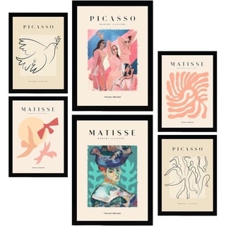 Nacnic Set mit 6 Postern von Picasso und Matisse. Körper. Drucke des Fauvismus und Surrealismus für Innenarchitektur und Dekoration. A3 & A4 ohne Rahmen.