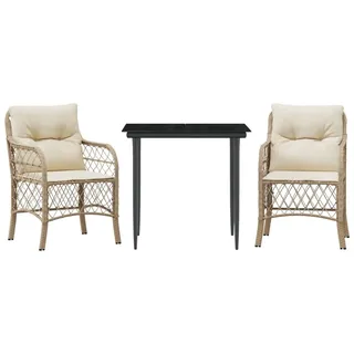 3-tlg. Bistro-Set mit Kissen Beige Poly Rattan - Beige