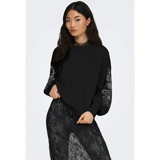 Sweatshirt ONLY "ONLBROOKE L/S O-NECK DETAIL SWT NOOS", Damen, Gr. XS, schwarz (schwarz detail:ecru magnolia), Sweatware, Obermaterial: 60% Baumwolle, 40% Polyester, regular fit normal, Rundhals, Rippbündchen, Sweatshirts Sweatshirt