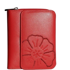 Branco Leder - sehr feine Leder Damen Geldbörse, Portemonnaie, Ladys Wallet mit aufgesticktem Blumen Motiv verfügbar - präsentiert von ZMOKA® (Rot)