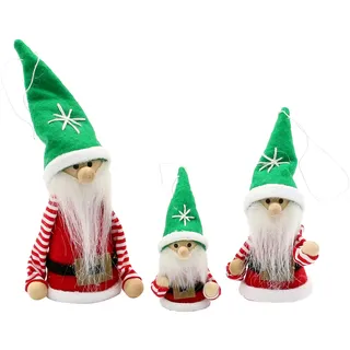 Dekohelden24 3er Set Filz- / Textil Weihnachtswichtel/Weihnachtsmannhelfer als Baumbehang/Anhänger, Größe zwischen 5 und 12 cm.