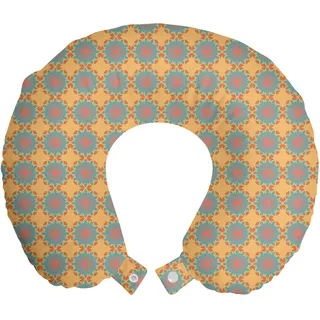 ABAKUHAUS orientalisch Reisekissen Nackenstütze, Blumenmotiv, Schaumstoff Reiseartikel für Flugzeug und Auto, 30x30 cm, Pale Orange Blau Grau