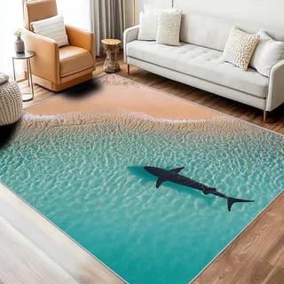 Generisch Wal Teppich Klein 60 x 90 cm Wohnzimmer Mit Meerestiere Strand Meer Fisch Muster, Wal Bettvorleger Schlafzimmer Deko, Waschbar Teppiche Gegend Kurzflor rutschfest
