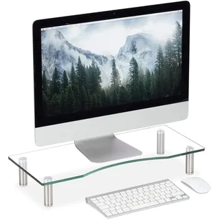 Relaxdays TV-Aufsatz 3000 x 450 cm Transparent/Aluminium/Edelstahl/Glas/Metall