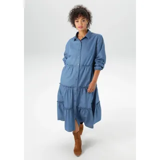 Jeanskleid ANISTON PLUS, Damen, Gr. 46, N-Gr, blau (jeansblau), Denim/Jeans, Obermaterial: 100% Baumwolle, unifarben, figurumspielend knöchelfrei, 1-Knopf-Manschette, Kleider Jeanskleid, in Denimqualität, Topseller
