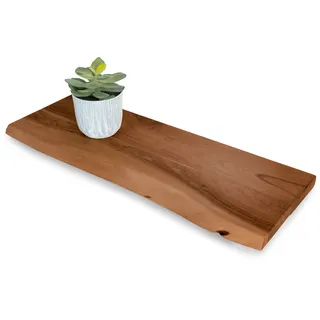 Wandregal Akazienholz nussbaum massiv 70x20 cm Holzregal Steckboard Baumkante AMANDA - Braun