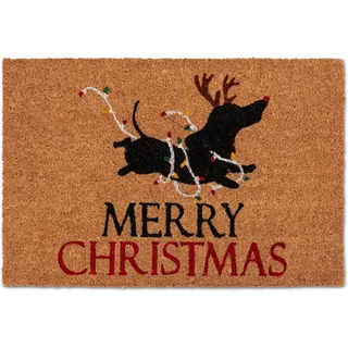 ASTRA Fußmatte "Kokosvelours Dackel xmas 40c60" rechteckig 1,4 mm Höhe Kokos, Natürliches Material, Hund, Weihnachten, beige