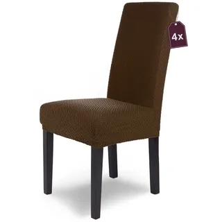 SCHEFFLER-Home Stuhlhussen Stretch Luna - 4er Set Braun Elastische Flanell Stuhlabdeckungen für Schwingstühle - Samt Überzieher Mit Gummiband