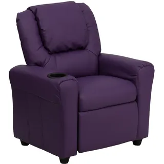 Flash Möbel modernes beige Vinyl Kinder Liege mit Getränkehalter und Kopfstütze Lehnstuhl violett