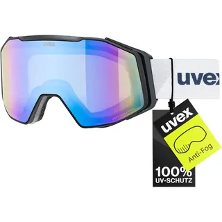 Uvex gravity FM - stylische, verspiegelte Skibrille mit Anti-Fog-Beschichtung und Over-The-Glasses-Konstruktion für Damen und Herren - black matt/blue-green - one size