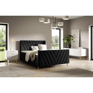 Boxspringbett Schlafzimmerbett CARLITO 180x220cm in Stoff Fresh Schwarz - Schwarz