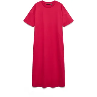 Shirtkleid VERO MODA "VMMOLLY SS OVERSIZE CALF DRESS NOOS", Damen, Gr. XS, N-Gr, rot (jazzy), Single Jersey, Obermaterial: 100% Baumwolle, unifarben, regular fit lang, Rundhals, Kleider Shirtkleid, Baumwolle, regular fit