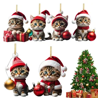 Eteslot 6 weihnachtskugeln Katze - Christbaumschmuck Katze - weihnachtsbaumschmuck Tiere lustig - weihnachtsdeko Katze besondere,