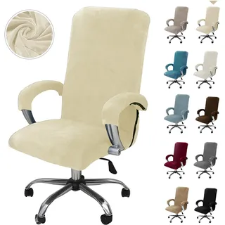 Alishomtll Samt Bürostuhl Bezug mit Armlehne Stretch Stuhlhussen Gaming Stuhl Bezug Abnehmbare Sessel Überzug Elastische Stuhlbezüge für Bürostuhl Computer Stuhl Drehstuhl (Beige, X-Large)