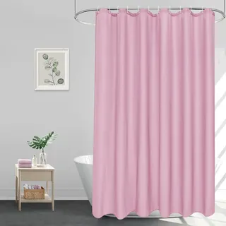 EurCross Duschvorhang 220 lang Rosa Textil Stoff Waschbar Bad Vorhang für Badezimmer, Wasserdicht Anti Schimmel Antibakteriell 180x220 cm Duschvorhänge mit 12 Ringen