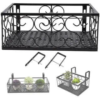 Blumentopfhalter Balkon 30 x 20 x 12 cm Rechteckigen Blumentöpfe zum Hängen Eisen Schwarzer Blumentopf Halter mit Haken, Geländer Pflanzgefäße Blumentopf für Terrasse, Garten (for 6.5cm Railing)