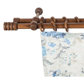 SN DECO GROUP SN Deco - Stilgarnitur Gardinenstange Vorhangstange Pisa, Holz, Ø 28mm, 2-Lauf, Komplettset mit Ringen, Farbe Walnuss 160cm
