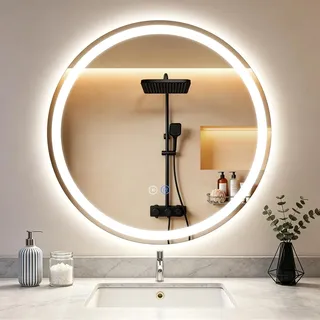 ZMH Spiegel Badezimmer Badspiegel mit Beleuchtung LED Badezimmerspiegel Rund Wandspiegel Bad 50cm Lichtspiegel Dimmbar 3000K-6500K