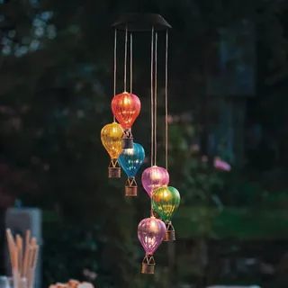 Solar LED Mobile "Heißluftballons" Lichterdeko für Balkon, Garten & Terrasse, Outdoor Solarlampe hängend - Bunt