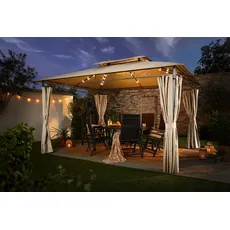 Bild von Gartenpavillon mit 4 x 3 m inkl. 4 Seitenteilen natur inkl. LEDs