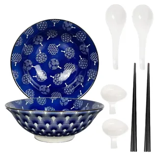 Ramen Schüssel Set 2 Personen aus Porzellan 20cm Füllmenge 0,8-1 L Suppenschale Salatschüssel Pho Suppe Schüssel Bowl Ramen Nudeln Müslischalen Pho Suppe Bowl (Uchiwa)