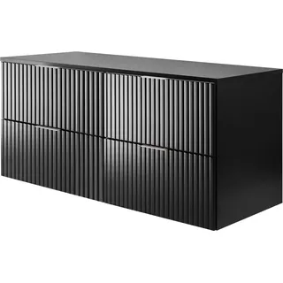 Waschtischunterschrank, Mattschwarz, 120 (2 x 60) x 57 x 46 cm, silberner Griff + Arbeitsplatte - Schwarz, Silber
