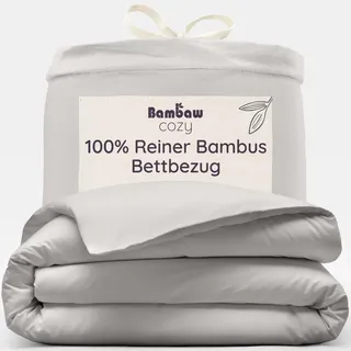Bambaw Bettwäsche 155x220 Bambus, kühlender Bettbezug, umweltfreundliche und weiche Bettwäsche 155x220 cm, hautfreundlicher Allergiker Bettbezug (Grau)
