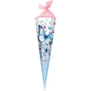 goldbuch 98 155 Schultüte 85 cm Schmetterlingsgarten, Zuckertüte 6-eckig, Geschenktüte mit Schmetterling-Motiv, Geschenkverpackung aus Lackkarton, mit Netzverschluss, ca. 85 x 24 x 20 cm, blau weiß