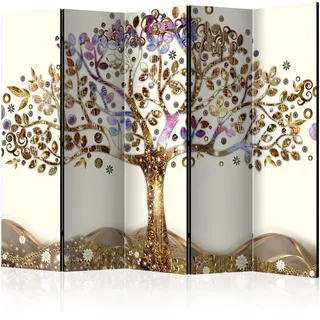 murando Raumteiler Baum Foto Paravent 225x172 cm beidseitig auf Vlies-Leinwand Bedruckt Trennwand Spanische Wand Sichtschutz Raumtrenner beige Gold braun l-A-0002-z-c