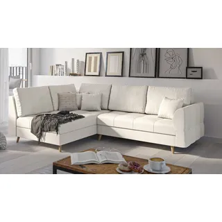 s-style möbel - Ecksofa mit Holzfüßen im skandinavischen Stil Marco aus Ecru Luxusmicrofaser - Ottomane links - B/T/H: 231 cm/161 cm/81 cm - Beige